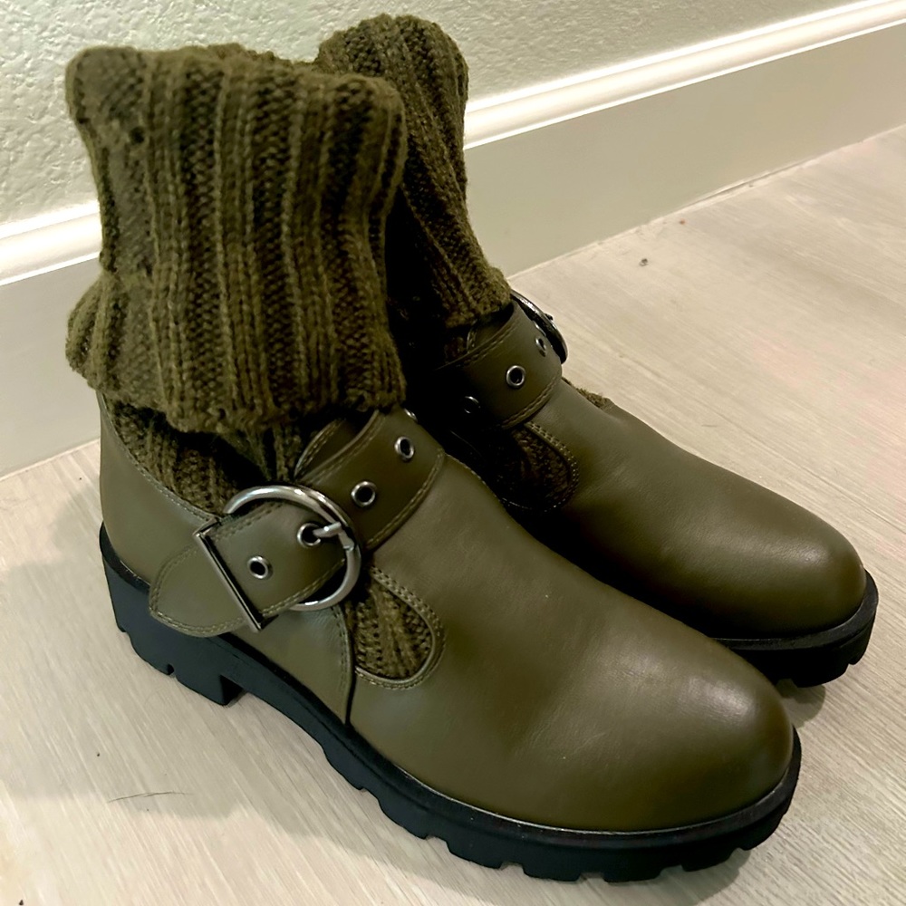 Bamboo y2k Chunky Platform Fold Over Knit Green Mary Janes Shoes Size 8